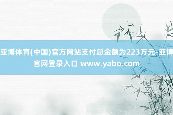亚博体育(中国)官方网站支付总金额为223万元-亚博官网登录入口 www.yabo.com